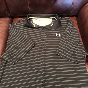 LG Men's Black and Gray Striped Polo Shirt